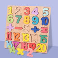 3D Kids Educational Pine Wood Jigsaw Puzzle Folk Art Style Wooden Letters Numbers Boxes for Didactic Learning Wall Sign Decor