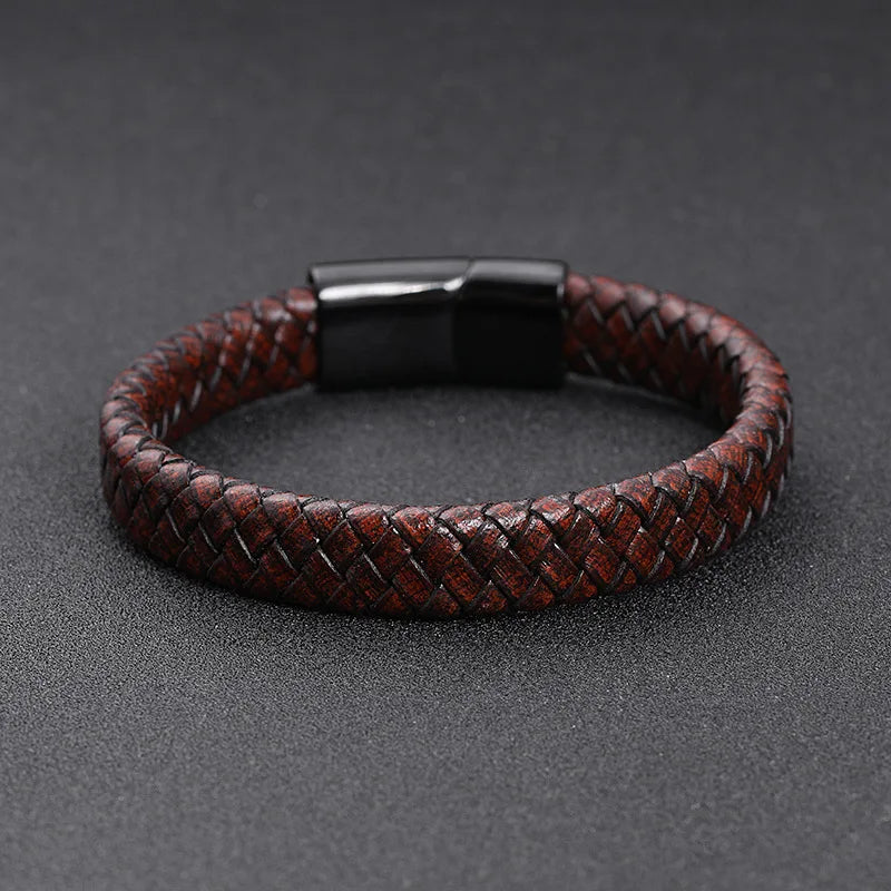 Vintage Genuine Leather Woven Bracelet Handmade Stainless Steel Bracelet for Men Jewelry Gifts