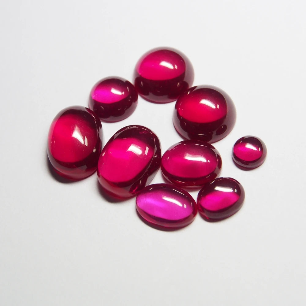 Synthetic Corundum Oval Round Ruby Half Ball Gemstone Artificial Ruby Flatback Cabochon Stone Beads MegaBDM