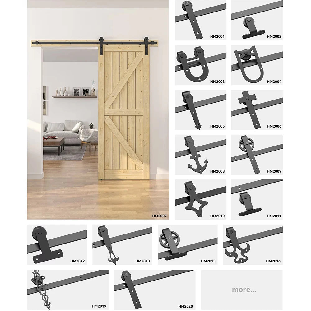 6.6 Feet Soundproof Interior Wrought Iron Sliding Door Hardware Rail Hanging Single Slide Kit Sliding Barn Door Hardware Kit