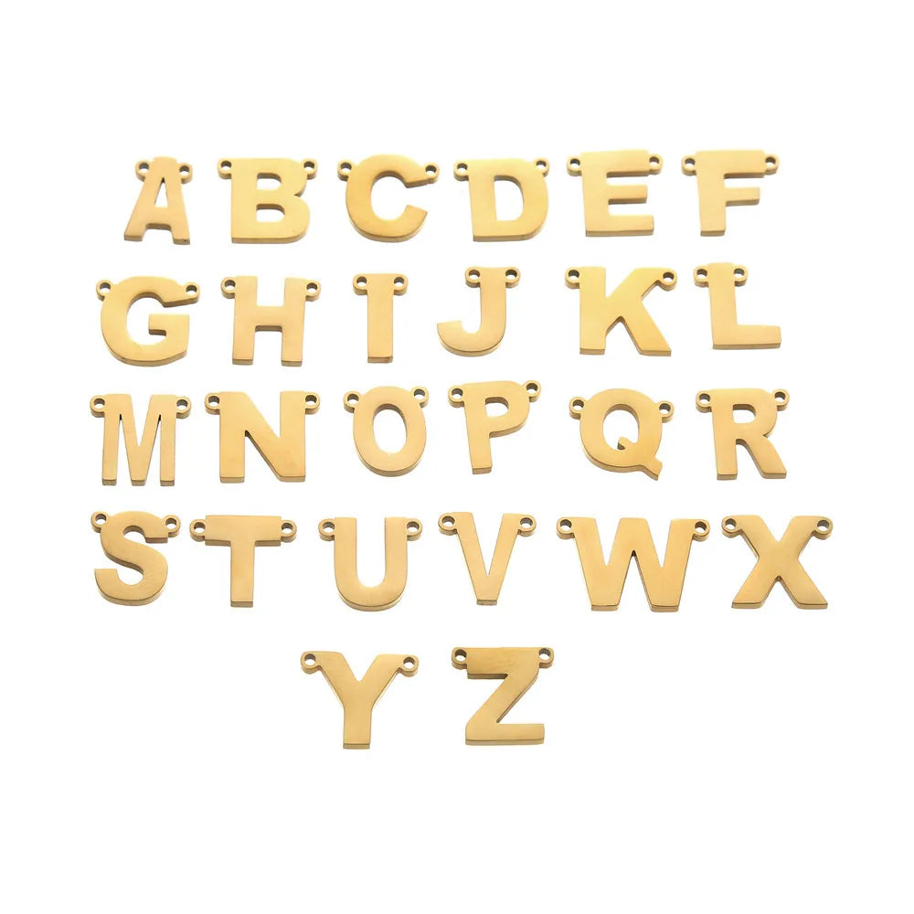 Children's Stainless Steel Alphabet Pendant Charm Bracelets Capital Laser Cutting Gold Metal Plain Letters A-Z Wholesale
