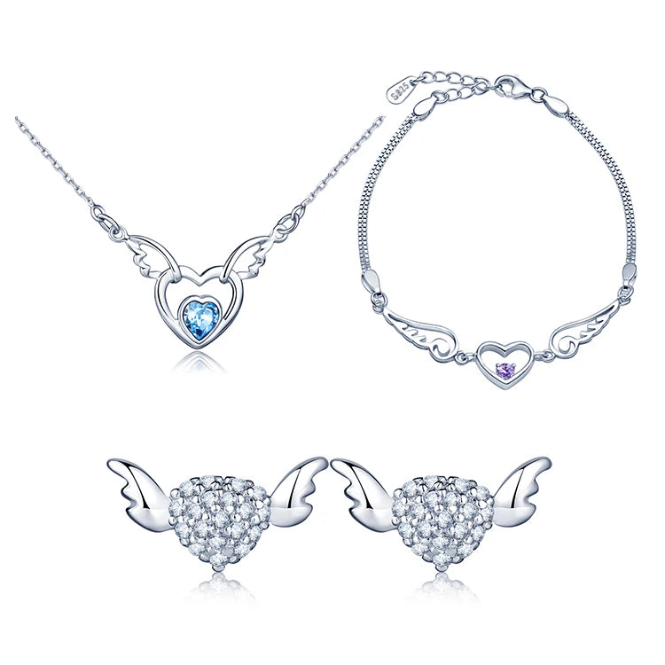 925 Silver Jewelry Sets Fashion Heart Design Earrings Bracelets Necklaces for Gift Engagement Anniversary-Zircon Main Stone