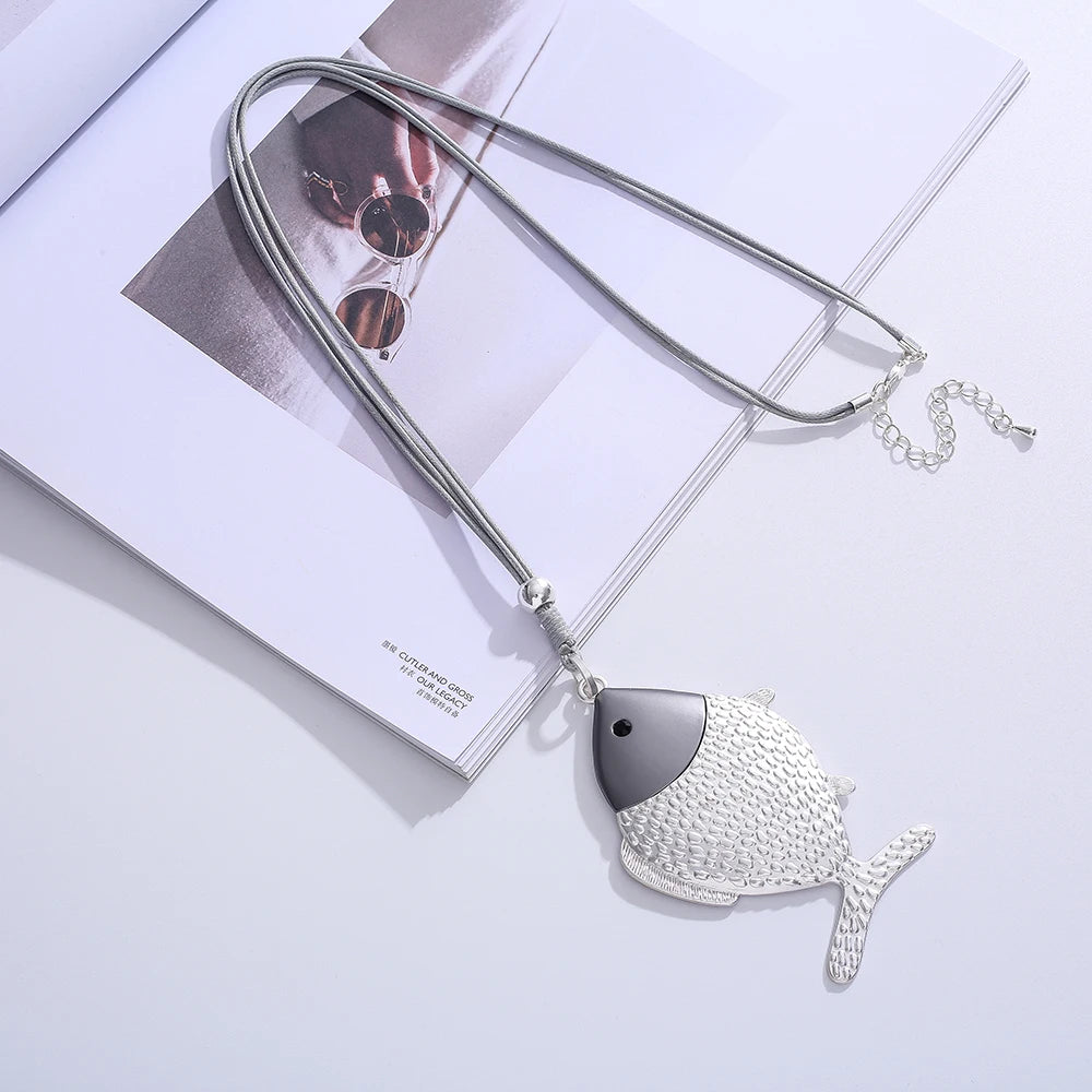 TongLing Women Fashion Thin Tiny Rope Strand String Necklace Handmade Custom Large Big Fish Pendant Necklace