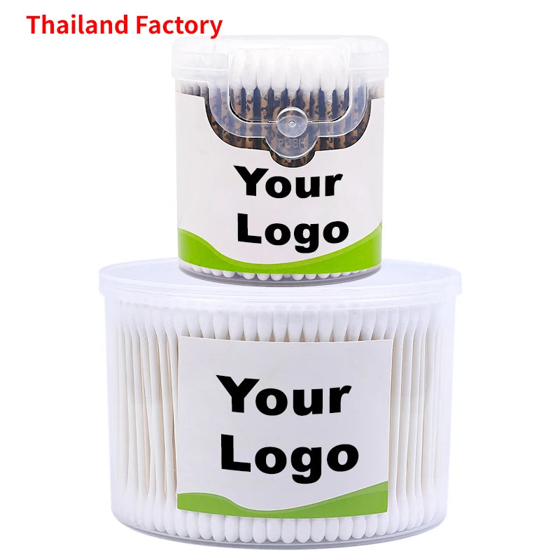 Biodegradable High Quality Bulk Organic Products Customized Q Tips Cotton Ear Buds Makeup Cotton Swabs With Round Plastic Box