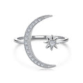 Dylam Hot INS Style Simple Love Jewelry Women Girl Spinner Ring Open Adjustable 925 Sterling Silver CZ Moon Star Stackable Rings