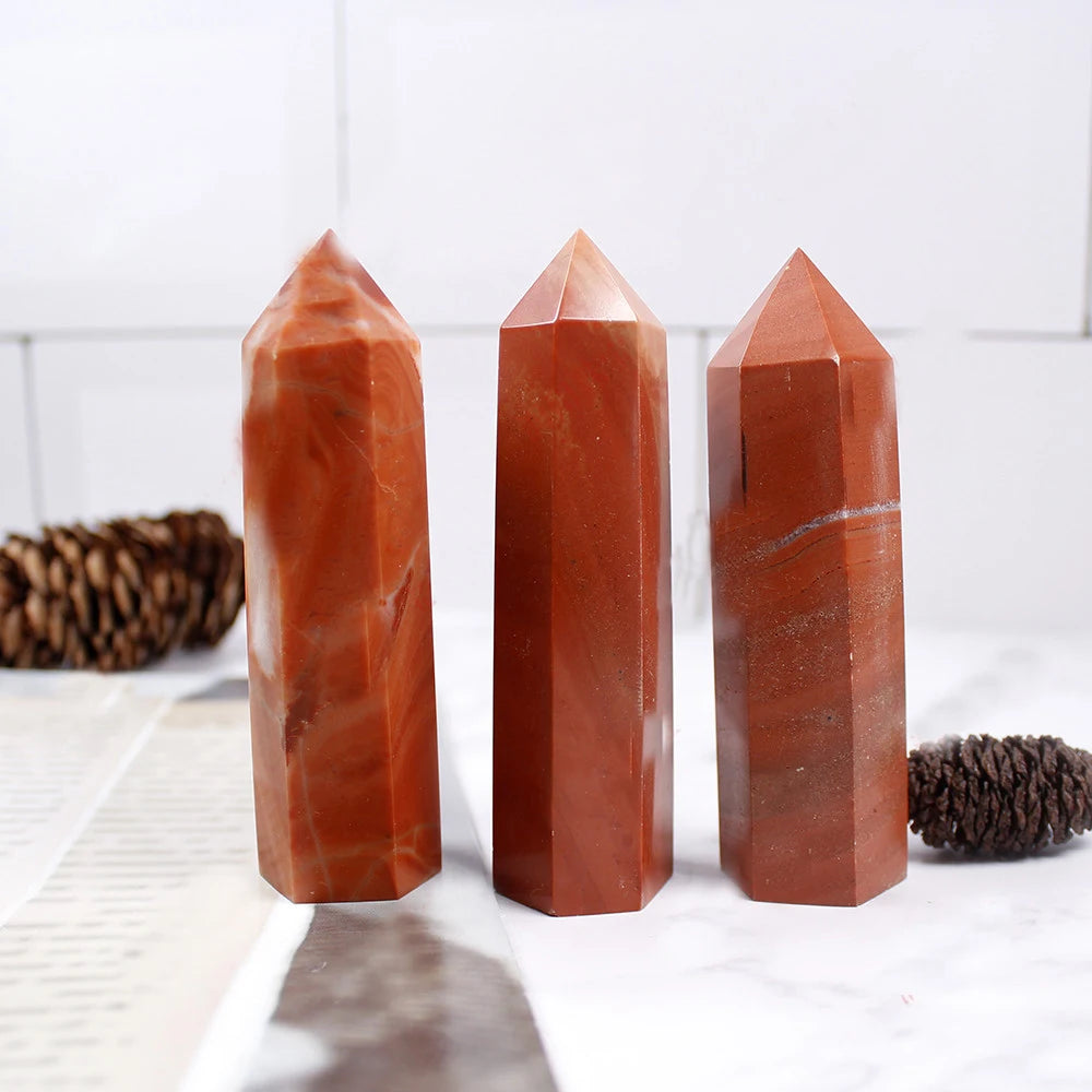 Natural Red Jasper Crystal Single Point Wand Tower Hexagon for Chakra Witchcraft Crystal Decor Reiki Energy Meditation Stone