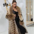 Winter Fluffy Thick Wolf Fur Collar Coat Long Warm Genuine Luxury Mink Fur Coat
