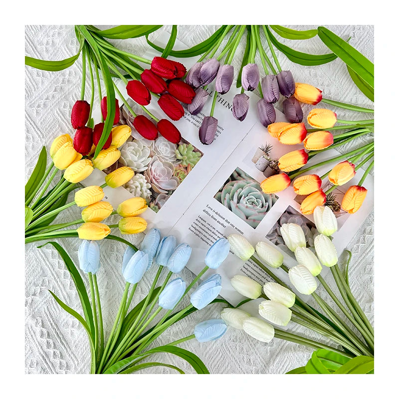High Quality 12-Headed Artificial Tulips Multicolored Silk Cloth Artificial Wedding Christmas Graduation Decoration Wholesale