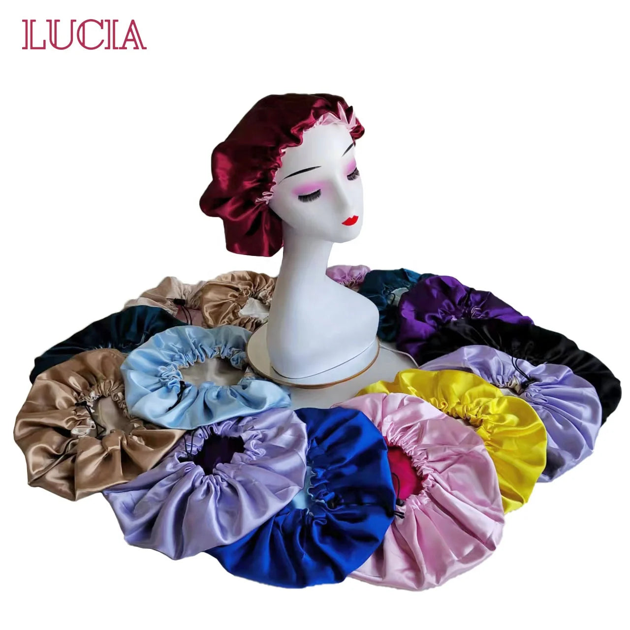 LOW MOQ Wholesale Custom logo Luxury Vendors Double Layer Satin Hair  Bonnets for Women
