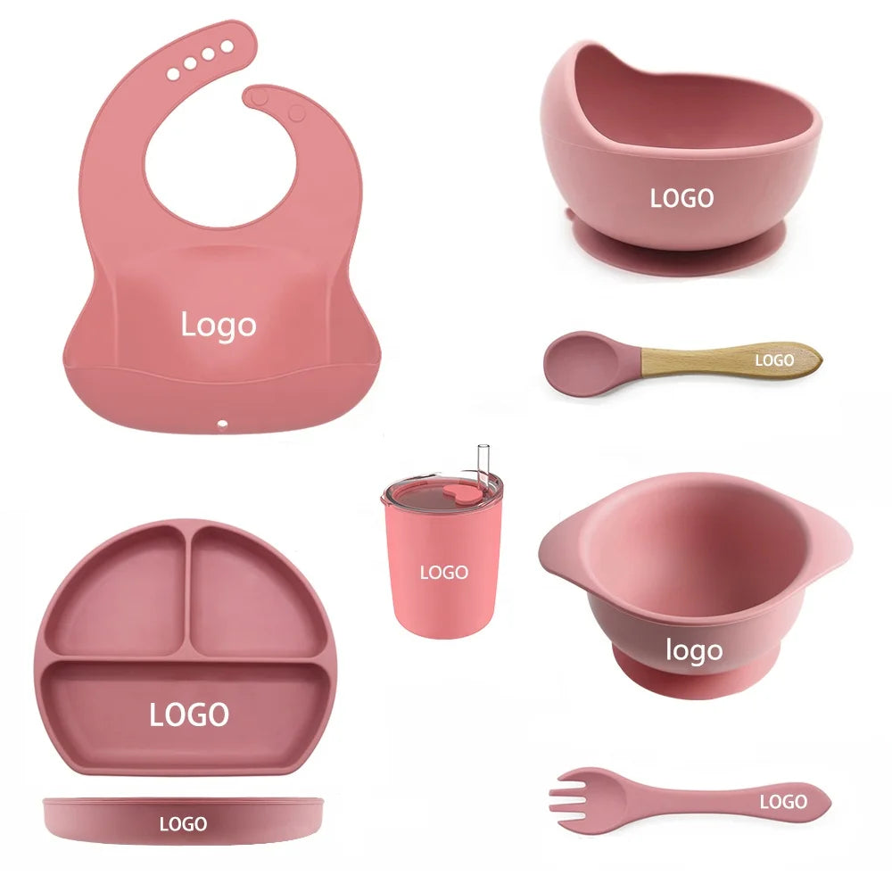 Tableware Baby Food Grade Child Dinnerware Plate Set Water Drink Bowls Kid Toddler Feed Divided Sippy Cup Silicon Suction Plate