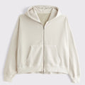 Wholesale OEM Custom Logo Men's Cropped Boxy Hoodie Winter Streetwear Zip-Up Jacket with Double Zipper