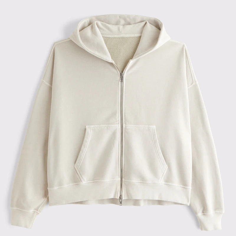 Wholesale OEM Custom Logo Men's Cropped Boxy Hoodie Winter Streetwear Zip-Up Jacket with Double Zipper
