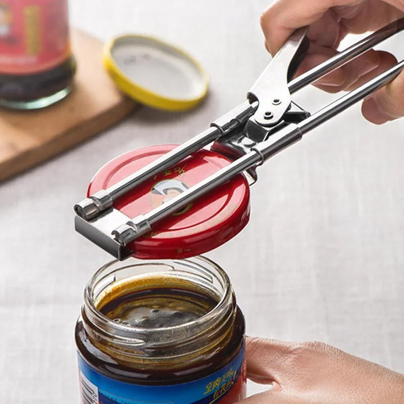 Can Opener Adjustable Jar Opener Stainless Steel Manual Can Bottle Lid Openers for Weak Hands Easy Grip Kitchen Accessories