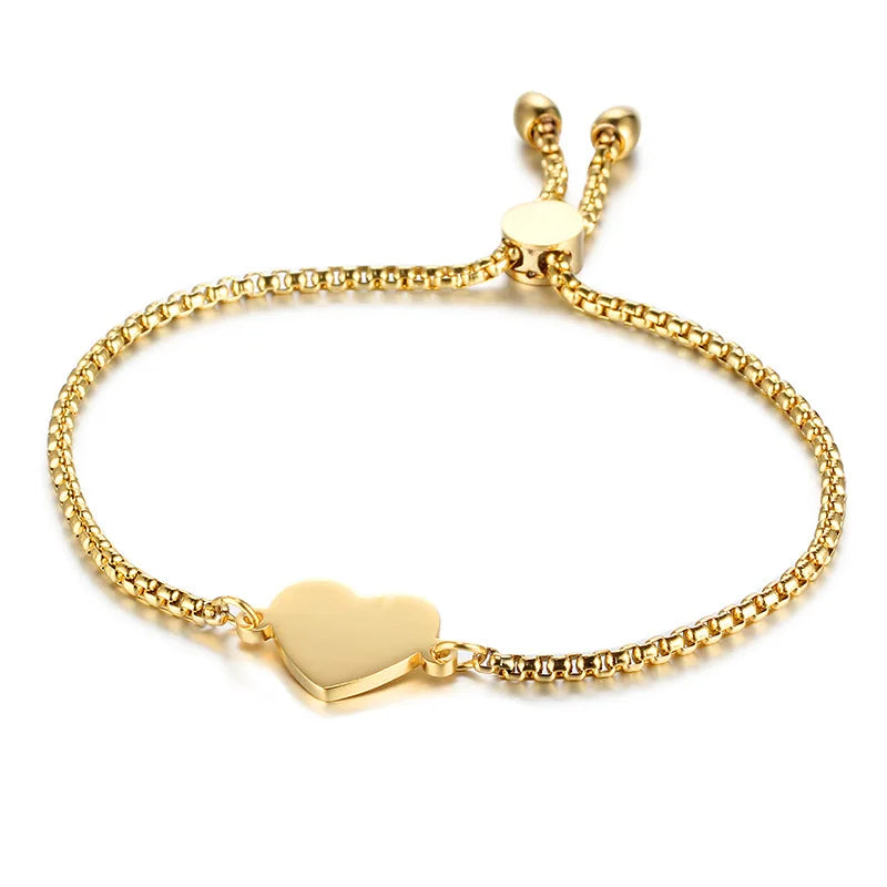 2020 Fashion Women Jewellery Stainless Steel Bracelet 18k Gold Filled Box Chain Heart Bracelet Engraving logo