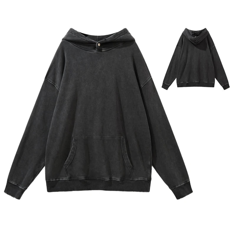 Custom Men's Cotton French Terry Vintage Wash Hoodie Oversized Acid Washed Distressed Sweatshirts ODM Supply for Autumn Season