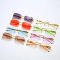 Cheetah Decoration Frameless Rectangle Sunglasses Colorful Vintage Leopard Metal Shades for Men Women