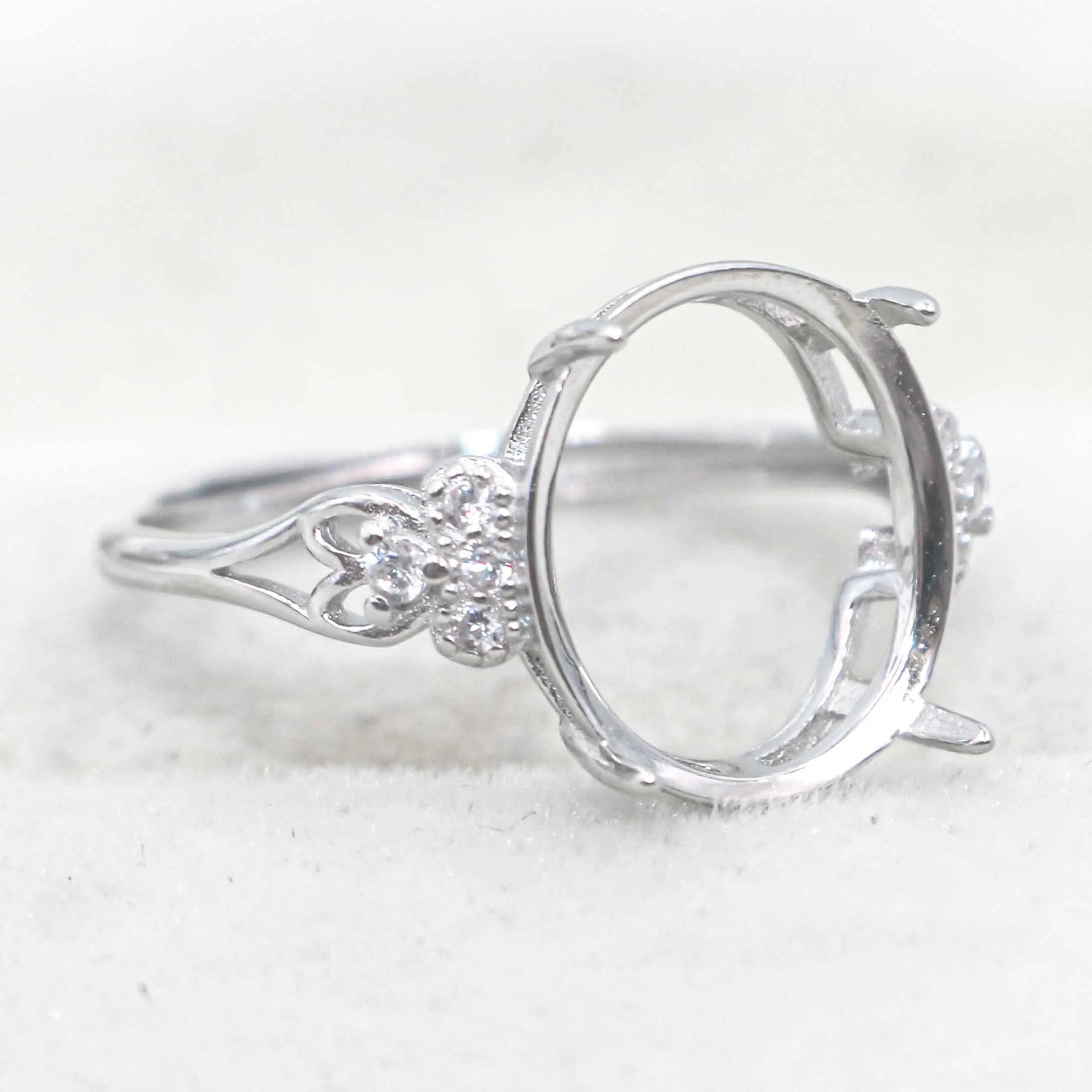 Sterling Silver 11*13mm Semi Mount Ring Empty Frame Blank Support Setting S925 Base Holder Without Center Stone for DIY Inlay
