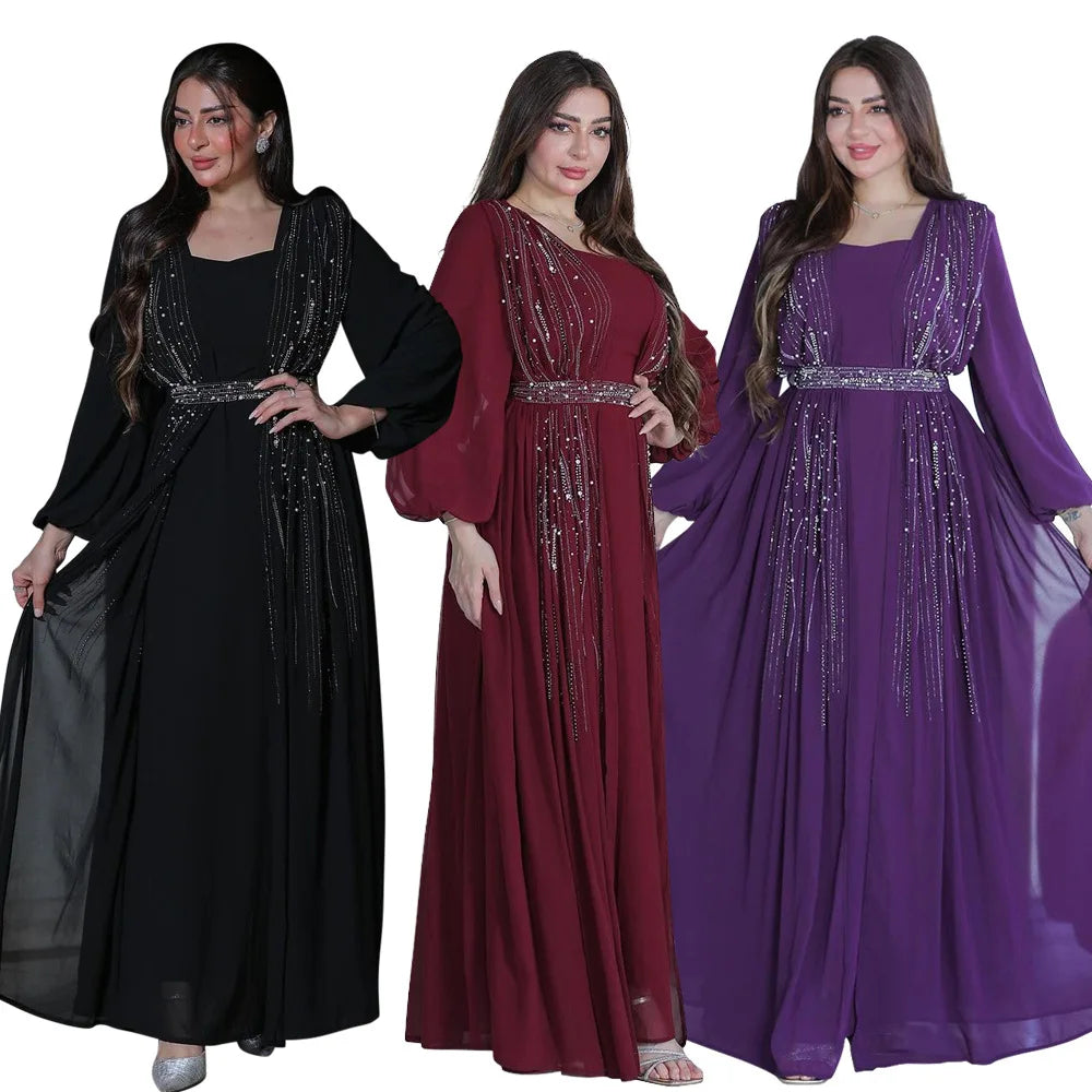 Elegant Design Round Pearl Decoration Full Length Wholesale Price Good Quality Dubai Malaysia Party Jalabiya