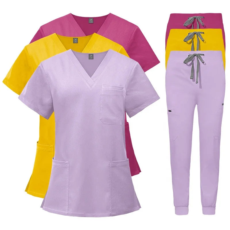 Custom Scrubs Suit Women Hospital Uniforms Medical Nurse Uniform Multiple Pockets Top Jogger Pants Nurse Scrubs Uniforms Sets