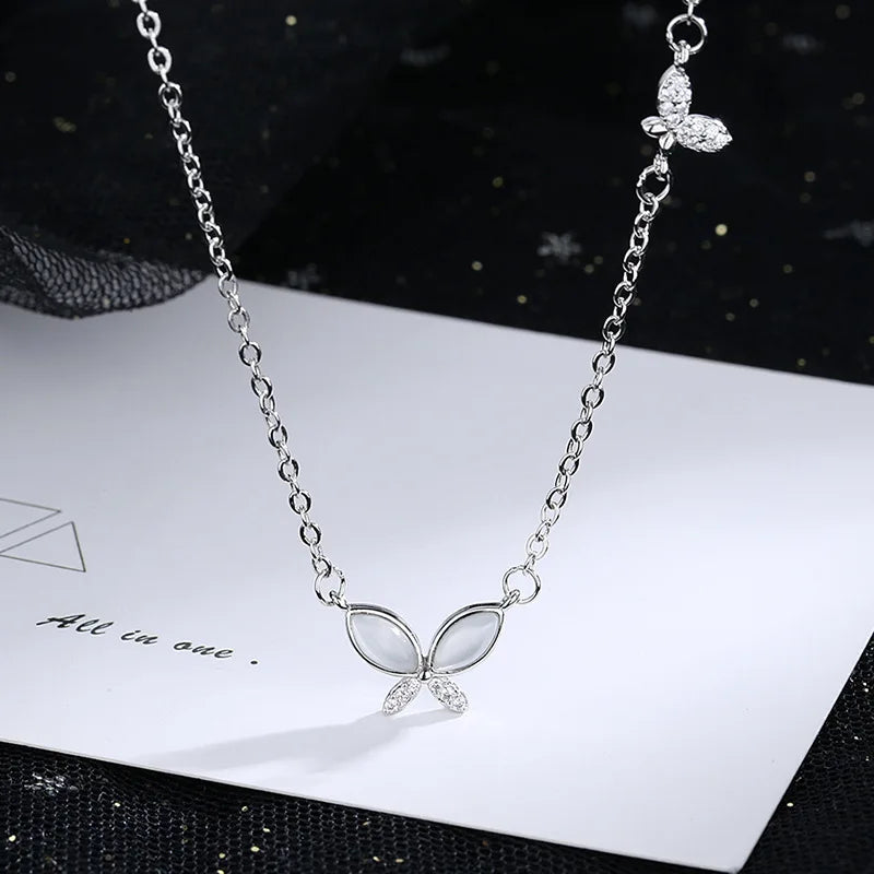 Butterfly Shape Chain Necklace Cubic Zirconia With 925 Sterling Silver Accessory for Women Gift