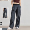 YISHENHON Women's Sports Pants New Arrival Woven Breathable Straight-Leg Casual Wide Leg High Waist Lift Design Vertical Pants