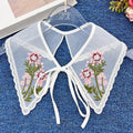 Pink Flowers Embroidered White Collar