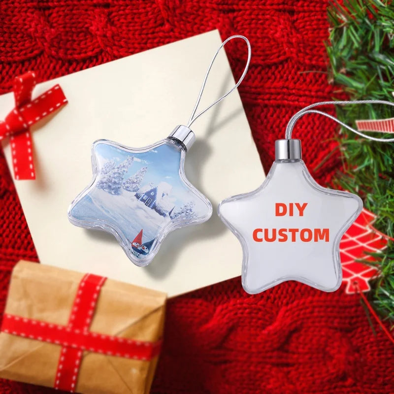 Christmas Tree Transparent Clear Plastic Openable Sublimation Pentagram Double Sided Christmas Pendant Ball