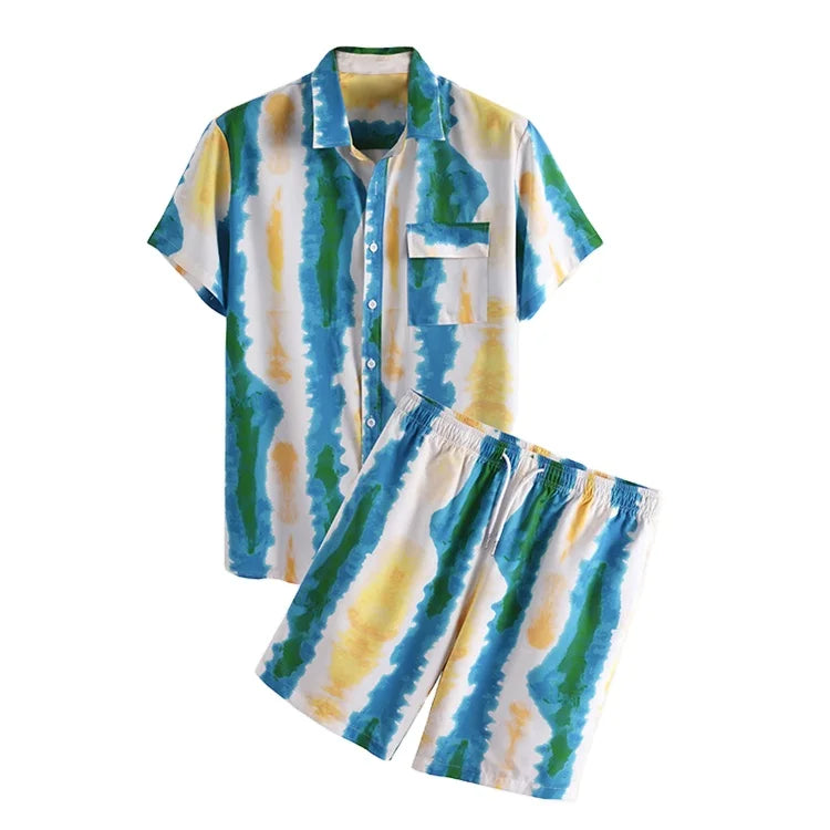 Full Sublimation Streetwear Custom Button up Hawaiian Shirt Mens Sports Set Casual Sweat Beach Two Piece Sets Shorts