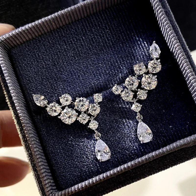 CAOSHI Angel Wing Feather 925 Silver Plated Zircon Diamond Engagement Wedding Cc Drop Stud Earrings for Women