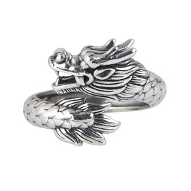 S925 Sterling Silver Ring for Men and Women's Vintage Totem Dragon Ring Hiphop Rock Jewelry