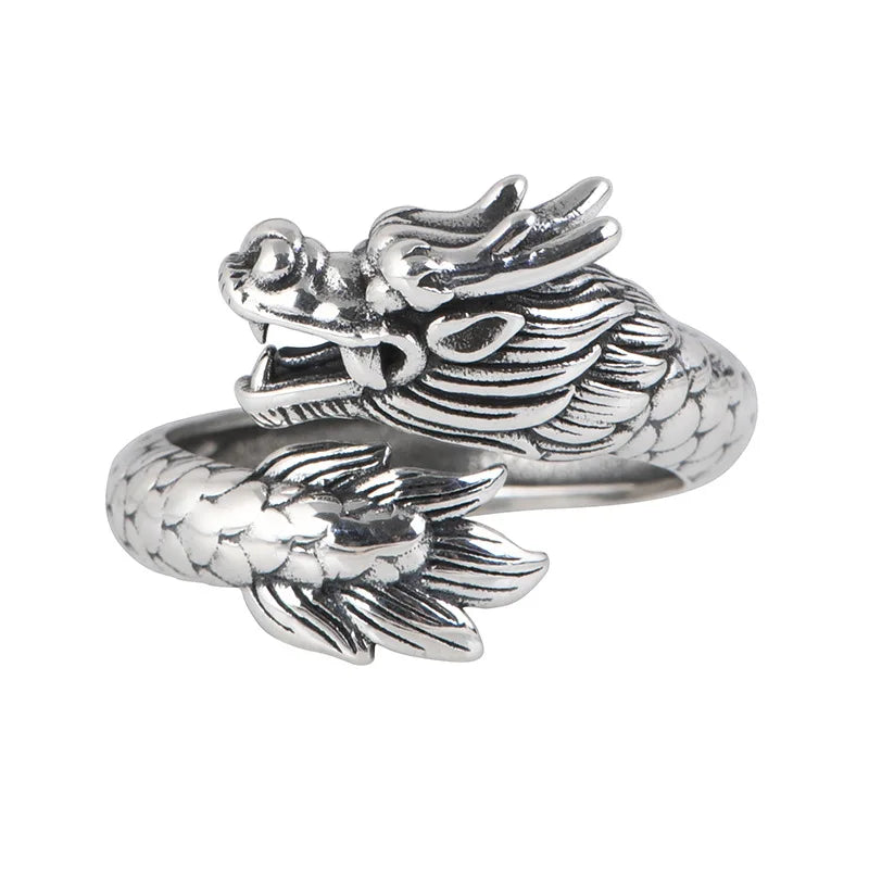 S925 Sterling Silver Ring for Men and Women's Vintage Totem Dragon Ring Hiphop Rock Jewelry
