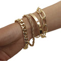 14K Gold Plated Dainty Link Paperclip Bracelets Adjustable Layered Metal with Diamond Women's & Girls' Gold Chain Bracelet Sets MegaBDM