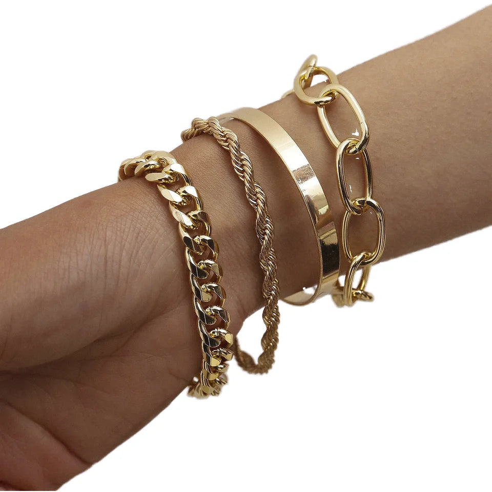 14K Gold Plated Dainty Link Paperclip Bracelets Adjustable Layered Metal with Diamond Women's & Girls' Gold Chain Bracelet Sets MegaBDM