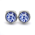 French Shirt Cufflinks for Men Round Silver Art Glass Business Engagement Wedding Party or Anniversary Gift