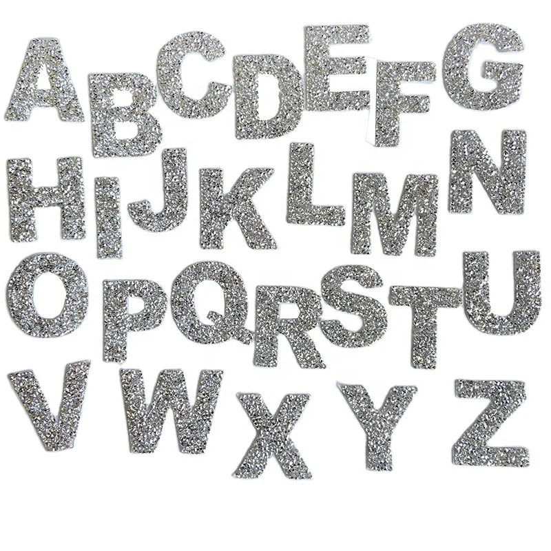 Wholesale DIY Bag Accessory Stick on Self Adhesive Clear Beaded Crystal Rhinestone Capital Letter Alphabet A-Z Applique Patches