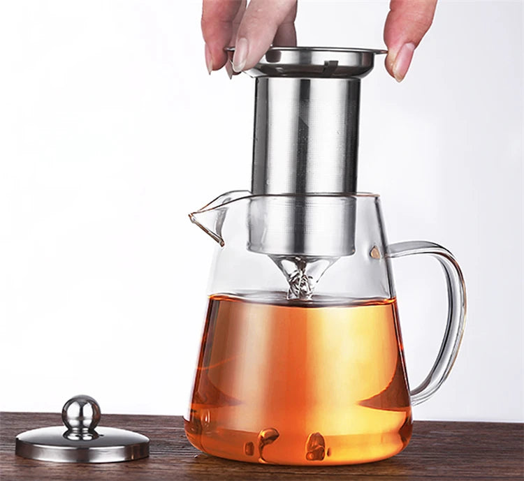 Eco-Friendly Fire Resistant Glass Teapot Stainless Steel Infuser 450ml/750ml/950ml/1200ml Capacities Tea Coffee Tea Sets