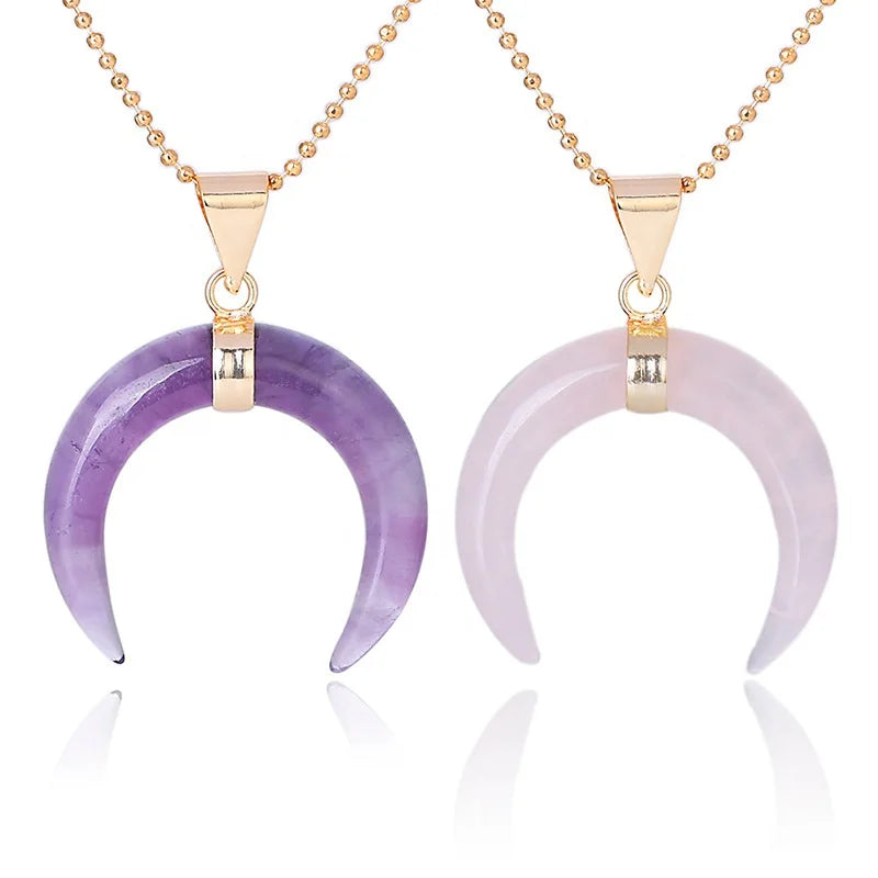 AJ402 Natural Healing Crystal Custom Moon Shape Pendant Necklace Jewelry Necklaces