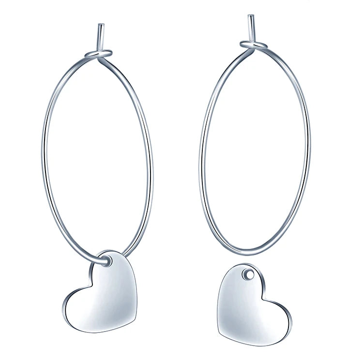 30mm Big Hoop Earrings 925 Sterling Silver Simple Heart-Shaped Pendant Earrings  for Women