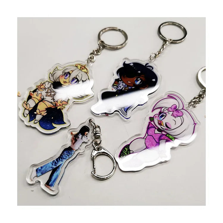 Cute Charm Plastic Acrylic Keychain UV Printed Anime Style Key Holder Zinc Alloy Glass Materials Free Samples No Mold Fee No MOQ