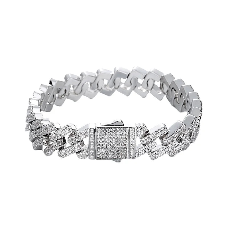 2022Fashion Hip Hop Copper Jewelry Miami Cuban Chain Men's Bracelet Ice Out Diamond Bracelet