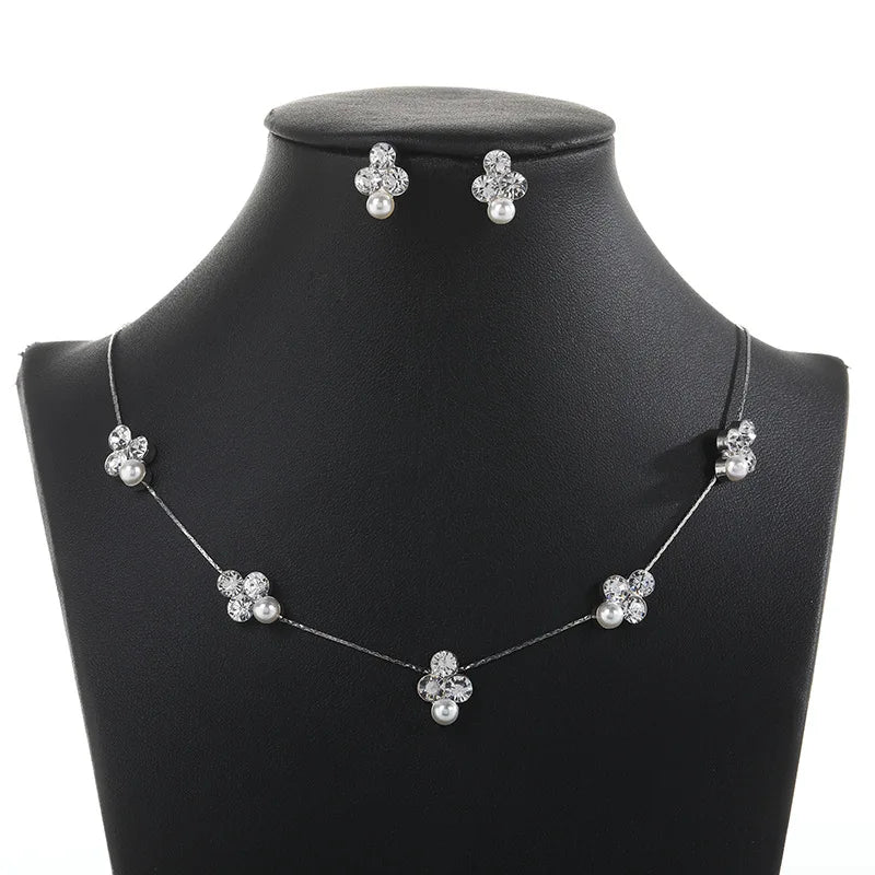 SLBRIDAL Ins Style Rhinestones Crystals Pearls Bridal Jewelry Set Wedding Necklace Earrings Set Party Jewelry Sets Women Jewelry