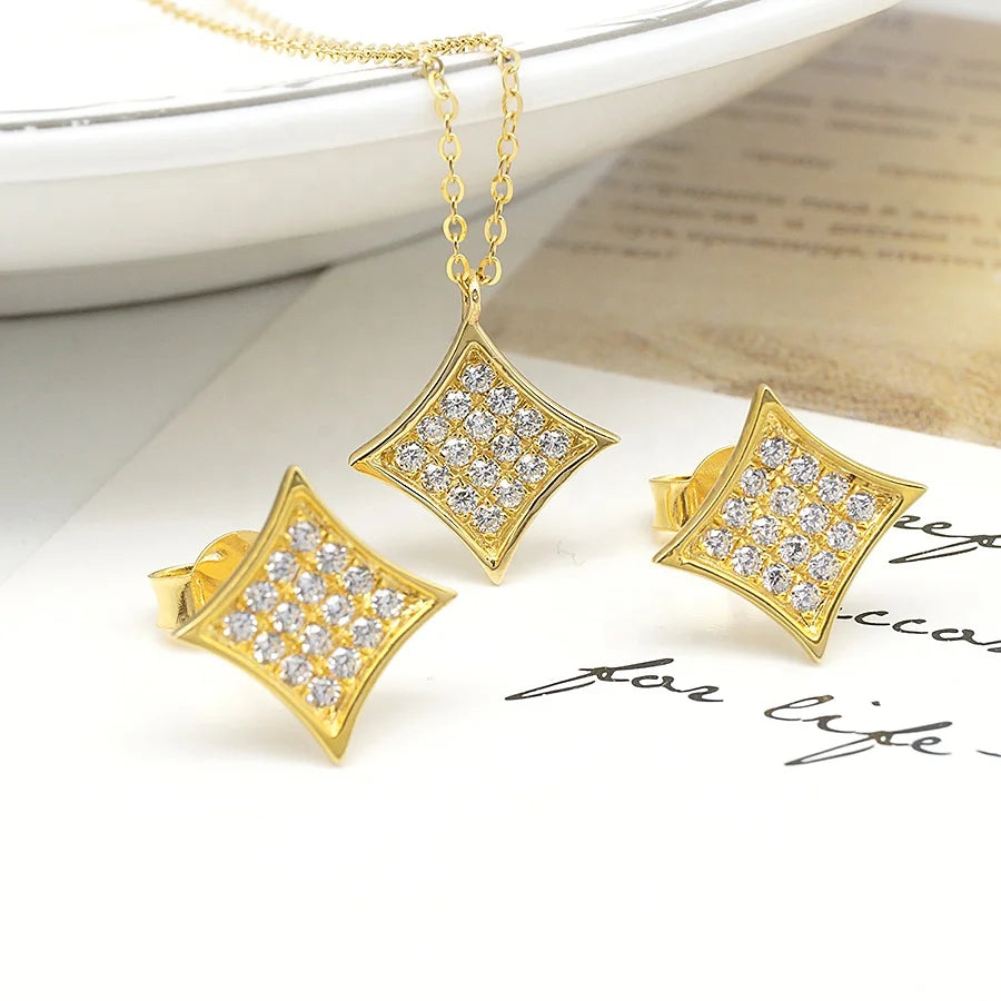 Real 18K Solid Gold High Quality Fashion Jewelry  Necklace 18 Karat Gold Earrings Women Jewelry Set