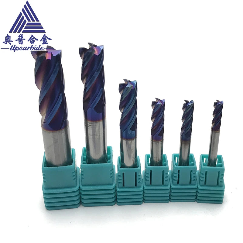 4 Flute HRC65 Machining End Mill Tungsten Carbide Bano Blue Coating Milling Cutter for Steel Aluminum Mental CNC Machining Tool