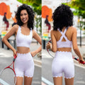 Ladies Summer Scallop Wavy Gym Fitness Set Women Running Sportswear Workout Apparel Yoga Clothes Active Wear