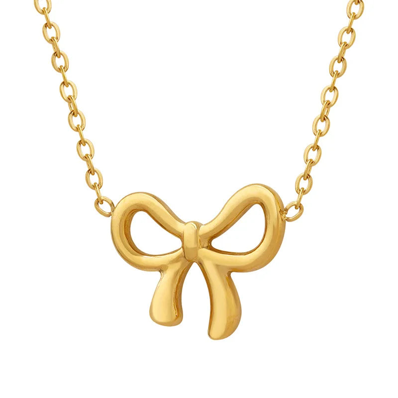 Ins Style Kawaii Niche Design Charm Bowknot Pendant Necklace Stainless Steel Jewelry for Ladies Non Tairnish