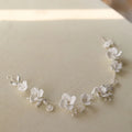 SLBRIDAL Handmade Alloy Leaf Rhinestones Ceramic Flower Pearls Bridal Headband Wedding Headpieces Bridesmaids Women Hair Jewelry