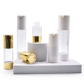 Shiny Gold Silver Metal Brushed Airless Pump Bottle 15ml 30ml 50ml Reusable Containers for Skincare Serum