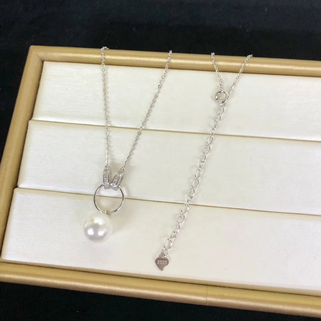 N453 8-9mm DIY Natural  Freshwater Pearl Charm Pendant Necklace Chain Accessory 925 Sterling Silver Jewelry for Women