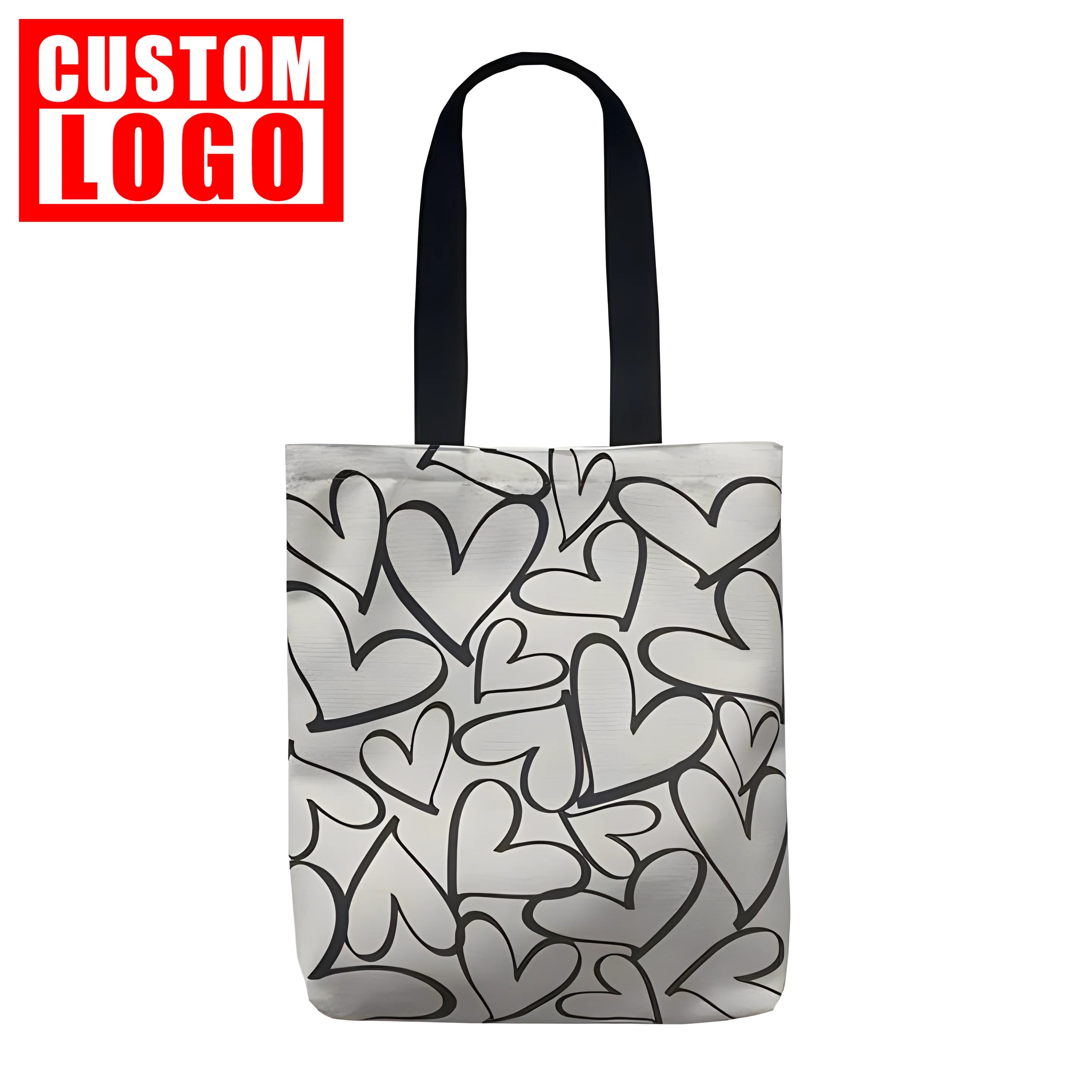 Custom Logo Wholesale Reusable Polka Dot love Canvas Bag Cotton Canvas Durable Recycled Shopping Tote Bag