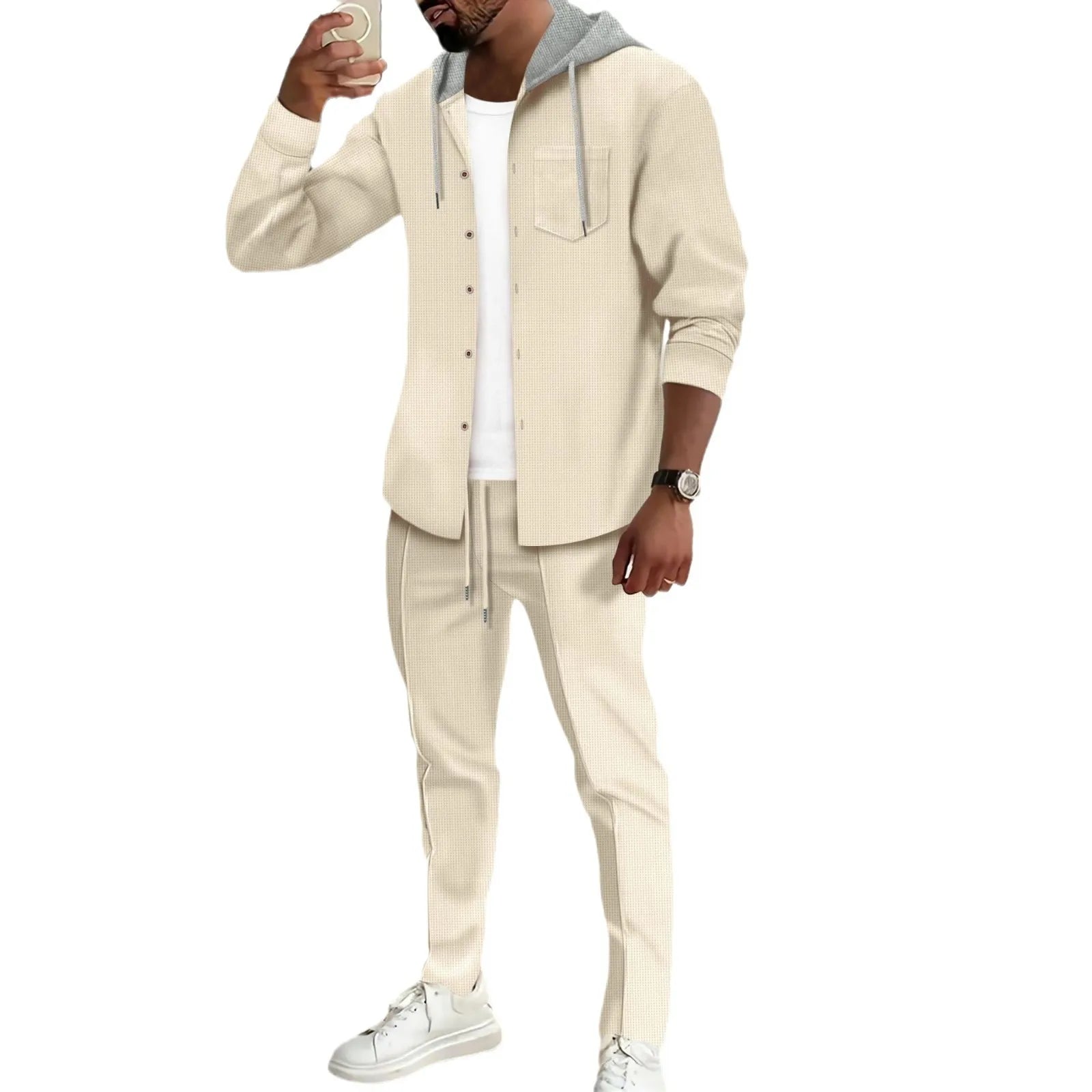 Wholesale Matching Tracksuit Sets Buttons Two Piece Men Clothing Hoodie and Pants Walking Suit Sets